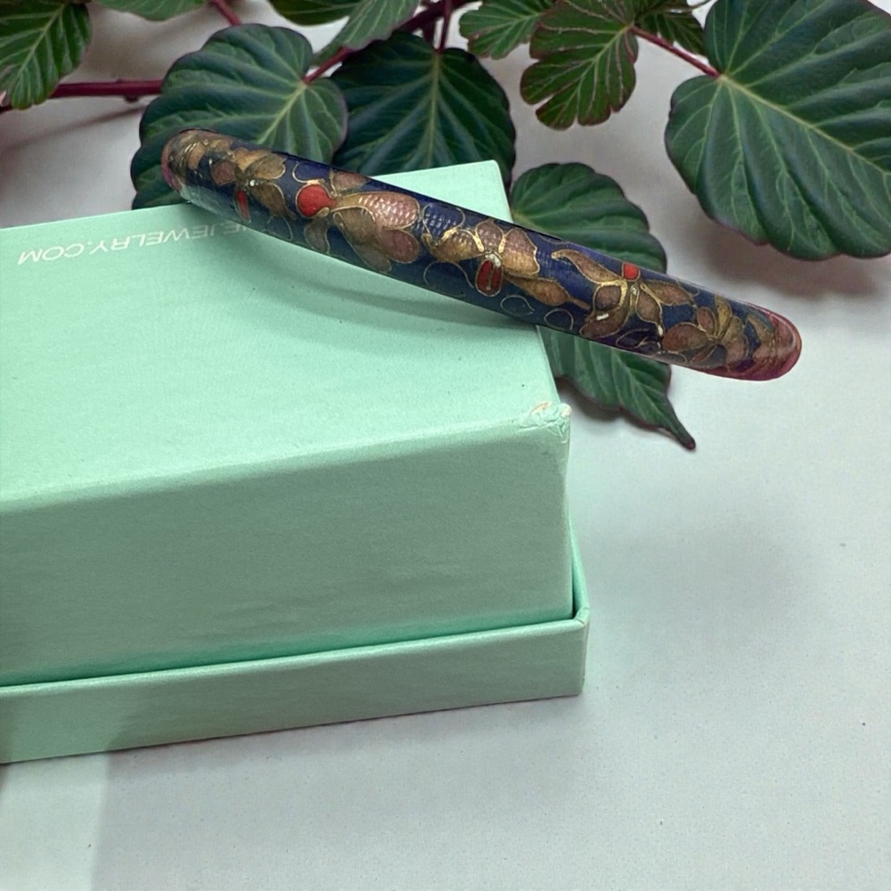 Vintage Cloisonné Open Faced Gold and Blue Bangle